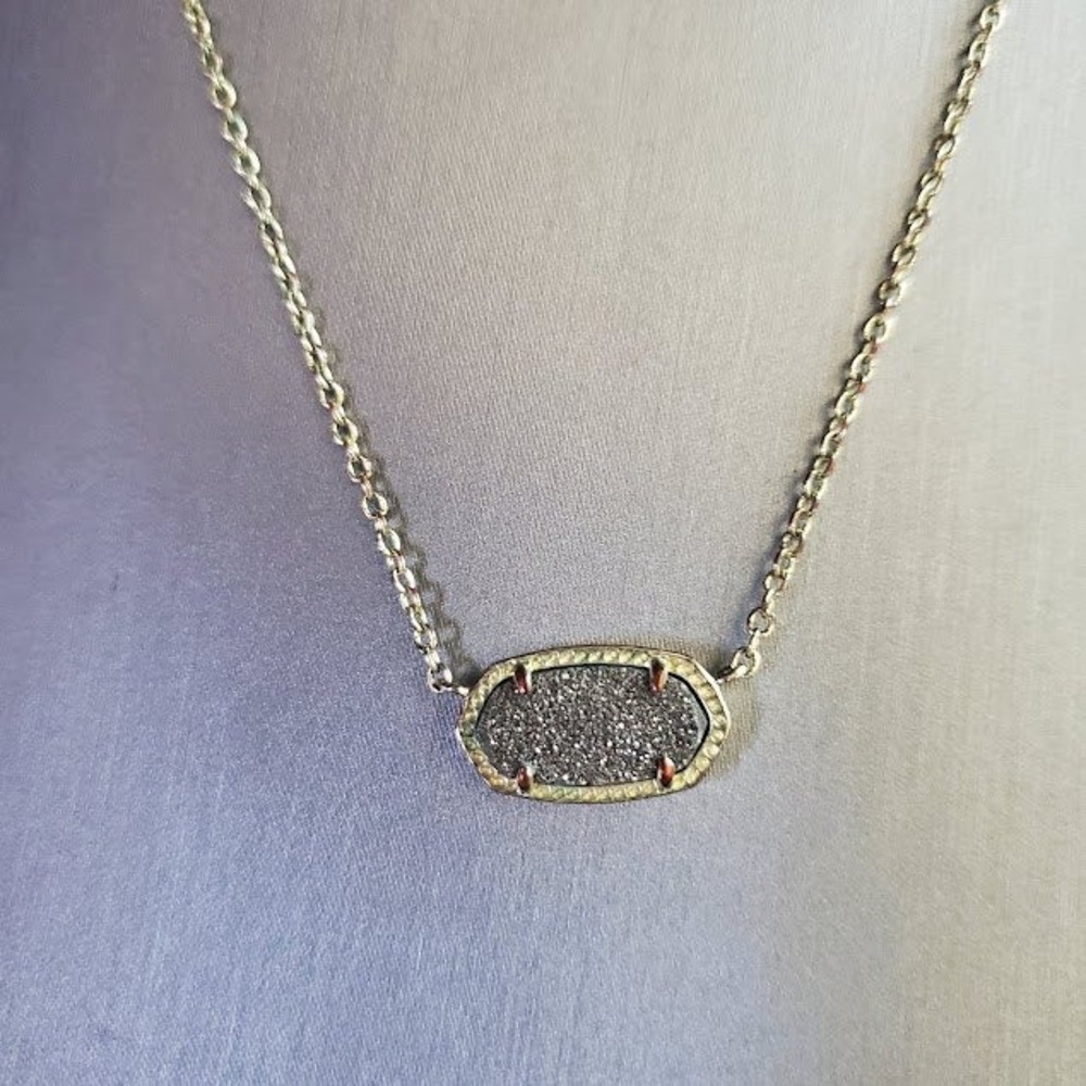 Kendra Scott Elisa Gold Plate Pendant Necklace Gold Drusy Stone Everyday Dainty - Picture 2 of 8